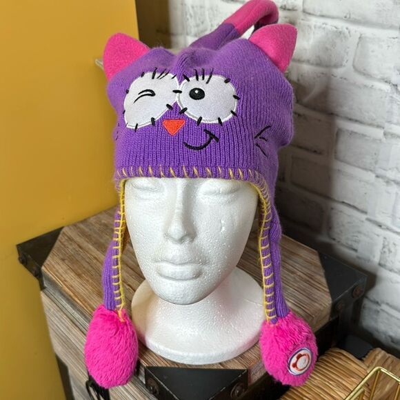 Flipeez Kid Purple Cat Kitty Knit Beanie Hat - Picture 1 of 6